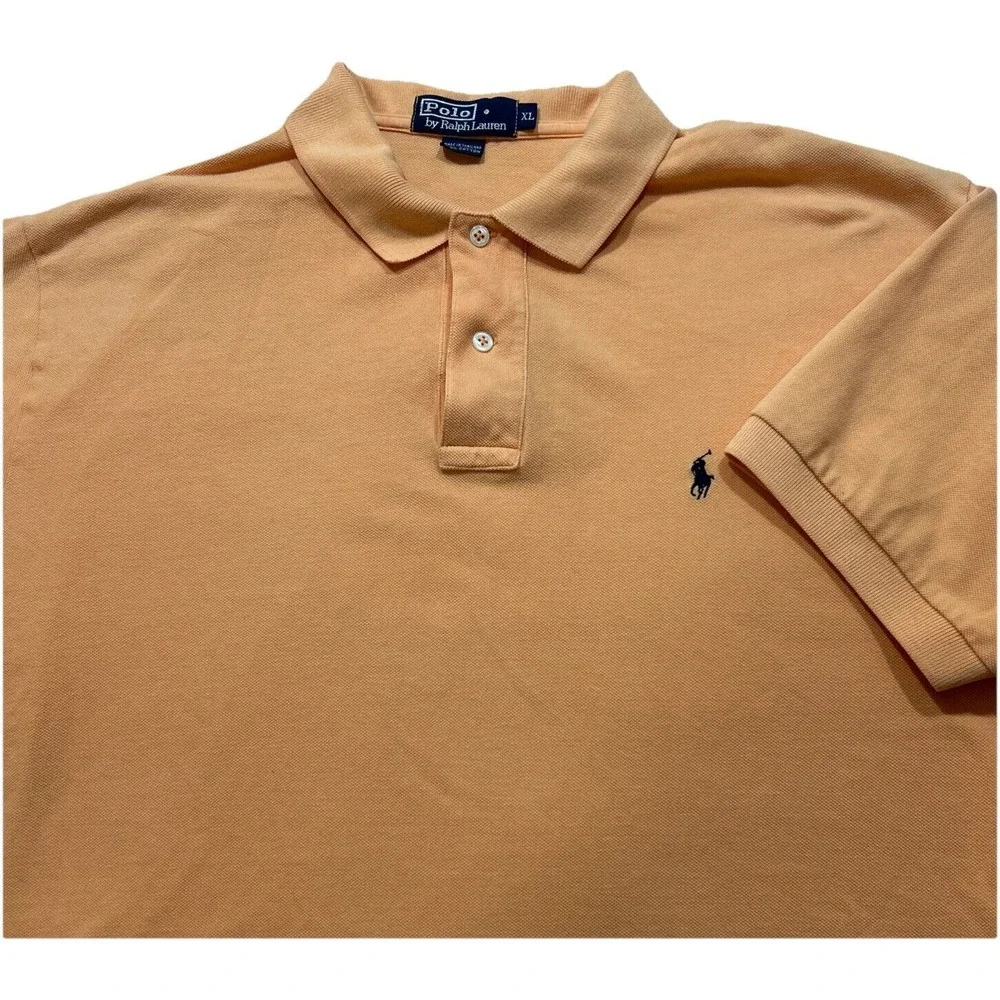 Ralph‎ Lauren Short Sleeve Polo Shirt, Light Orange, Embroidered, Mens XL